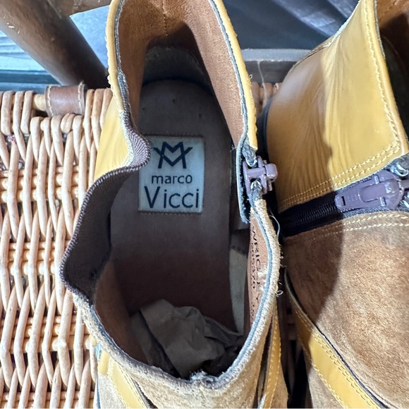 Marco Vicci Boots 10.5 Mustard Tan Suede & Leather Ankle Zip Close Strap Detail - Picture 13 of 16